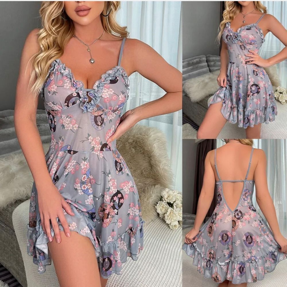Women Sexy Lingerie Babydoll Strap Chemise Backless Teddy Ruffle Skirt Nightwear